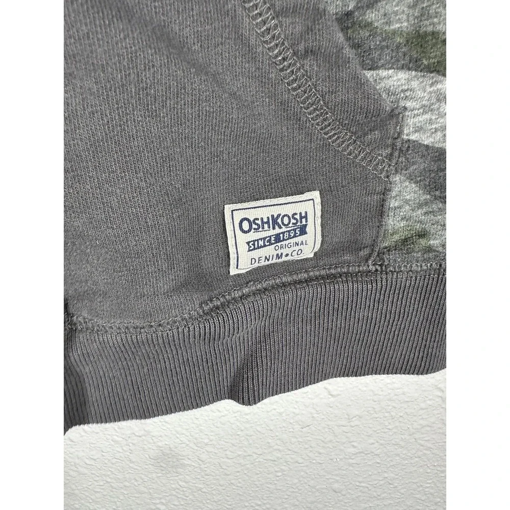 OshKosh B'gosh Hoodie Boys 8 Gray Green Camo Full Zip Raglan Kangaroo Pocket‎